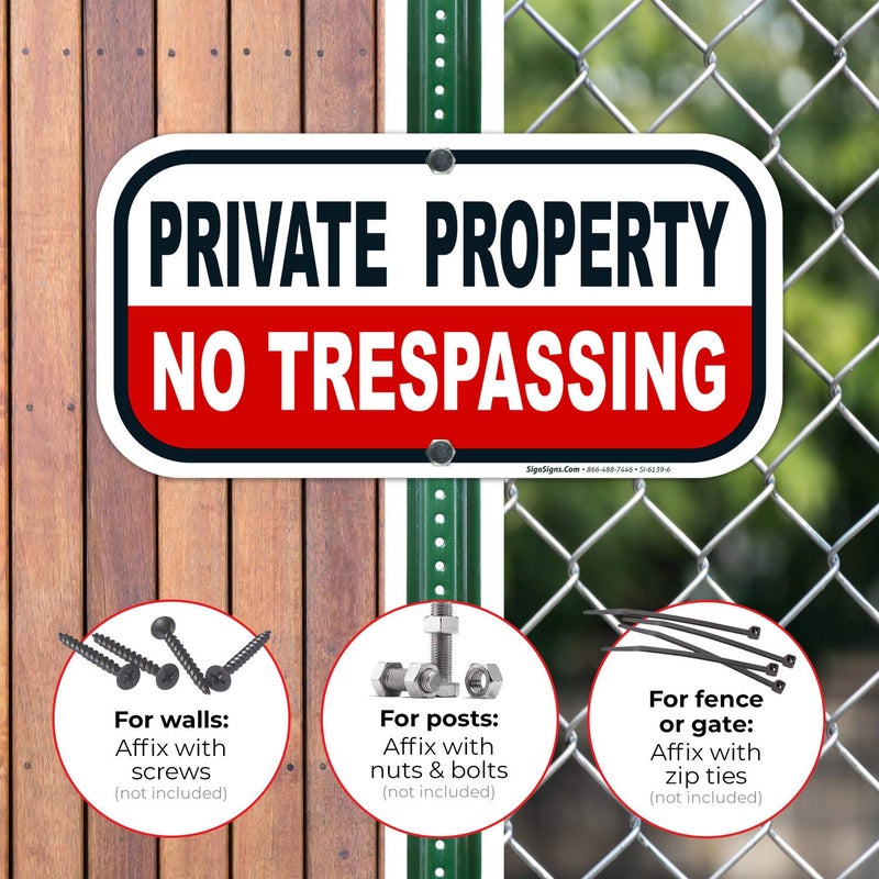 Sigo Signs No Trespassing Private Property Sign, Red Background, (4 Pack) 6x12 Inches, Rust Free .040 Aluminum, Fade Resistant, Made in USA - Image 4